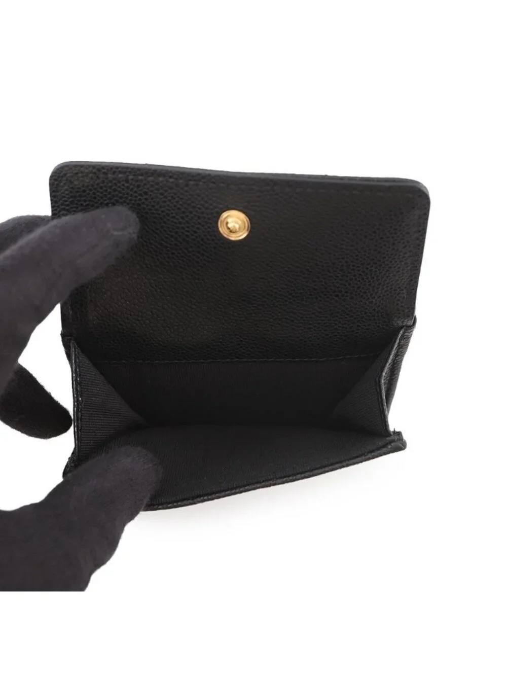 Chanel Trifold Wallet Chez Blanc Small Flap Compact Caviar Leather Black